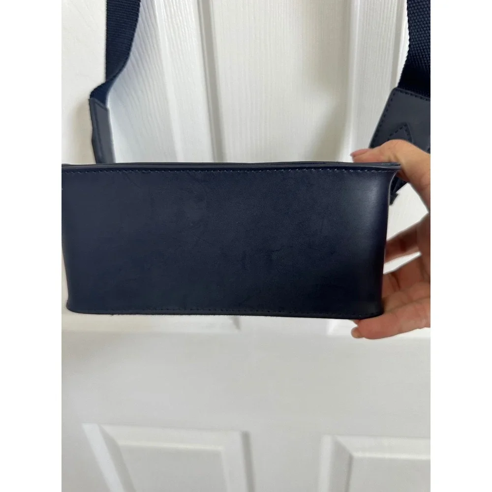Charles & Keith Denim Crossbody Bag Dark Wash Frayed Fringe Faux Leather Trim